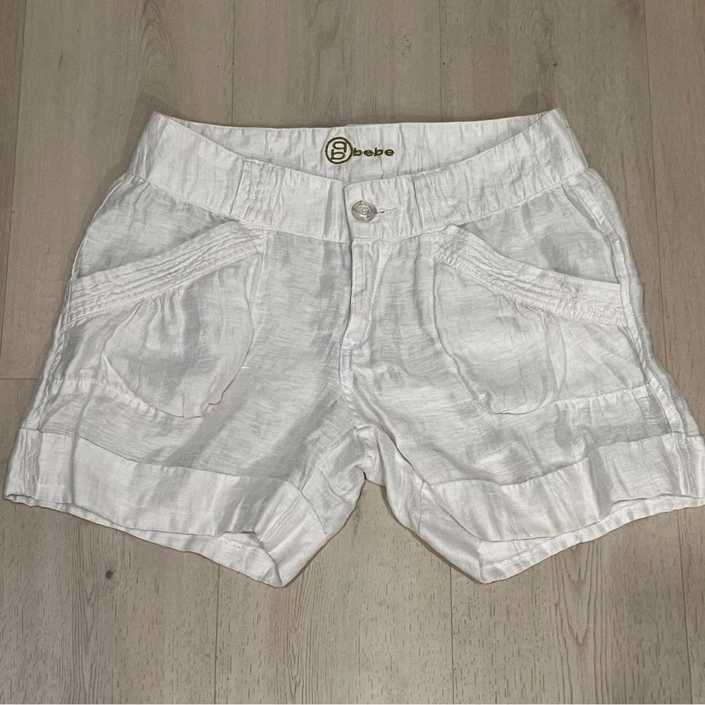 Y2K Bebe white linen shorts with pockets size XXS